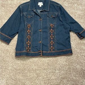 CJ Banks Blue Denim Jacket with Orange Accents